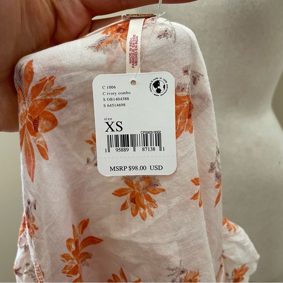 Free People NWT Floral Romantic Cottage Core Orange/White Ruffle Wrap Top XS/S - Picture 7 of 16